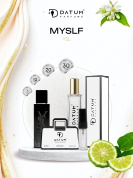 Erkaklar atiri Datum Parfume MYSLF 30 ml, bergamot, pachuli, yog‘och notalari notalari bilan