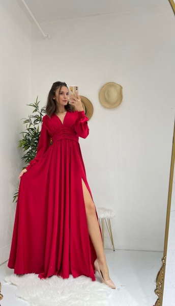 Seksi uzun qizil libos