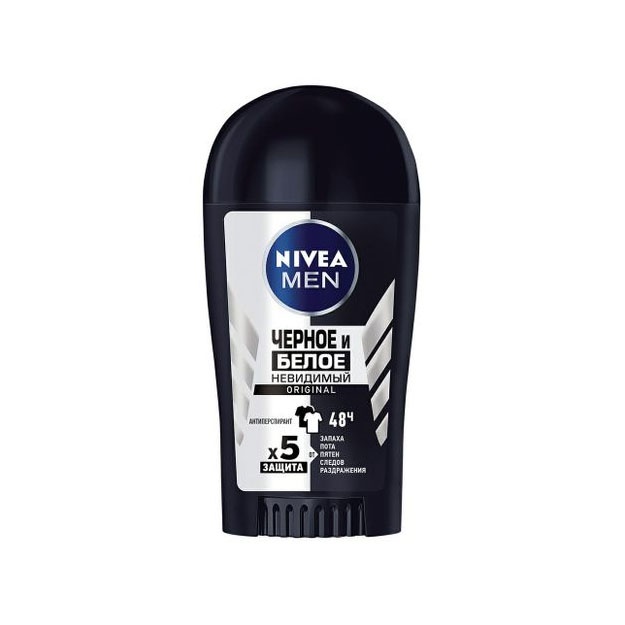 Nivea tana uchun antiperspirant tayoq qora va oq. Ko'rinmas original seriyali Nivea Men 40 ml УТ-00007232