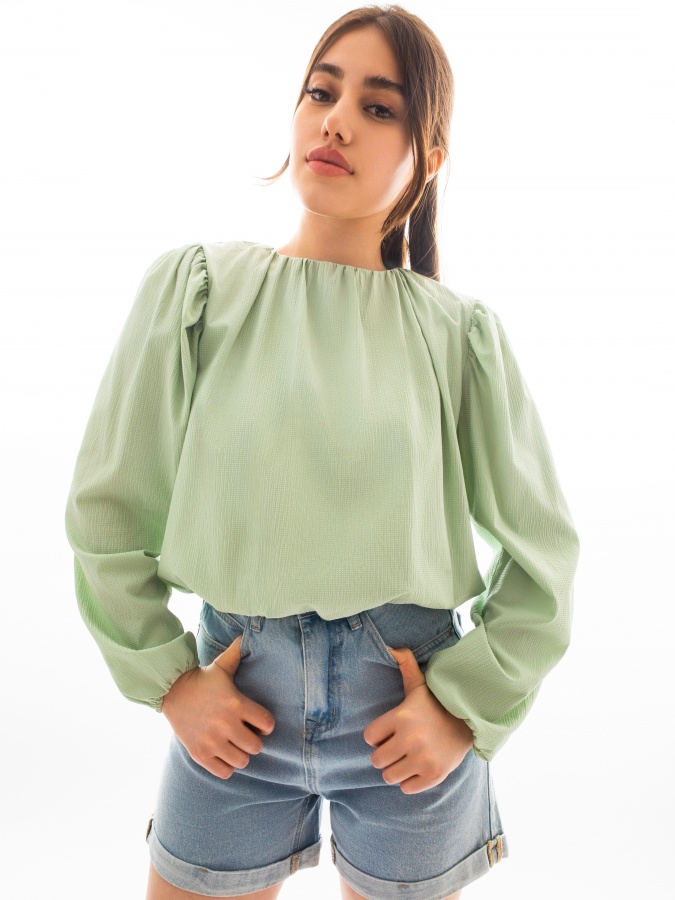 Bluzka uzun yengli yashil choy S  SS23WES448