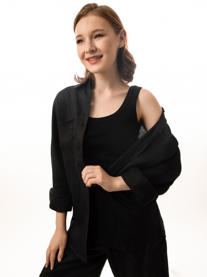 Женская рубашка длинный рукав Black L SS23WES145