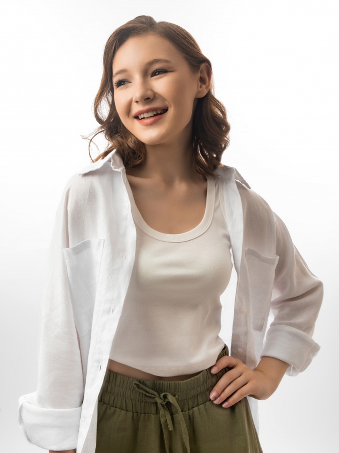 Женская рубашка длинный рукав White L SS23WES145
