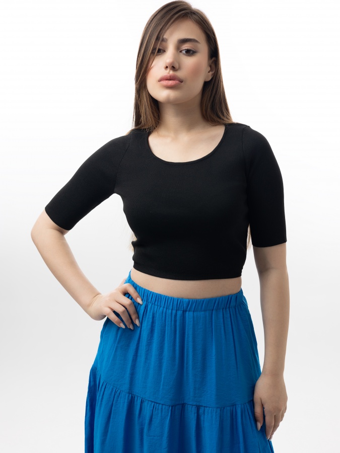 Женский джемпер короткий рукав Black S SS23WES419