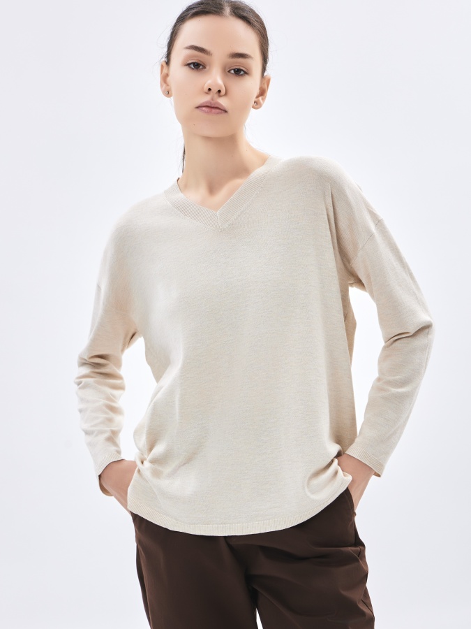 Beige s ayollar jumper uzun qisma AW23WKN-30042
