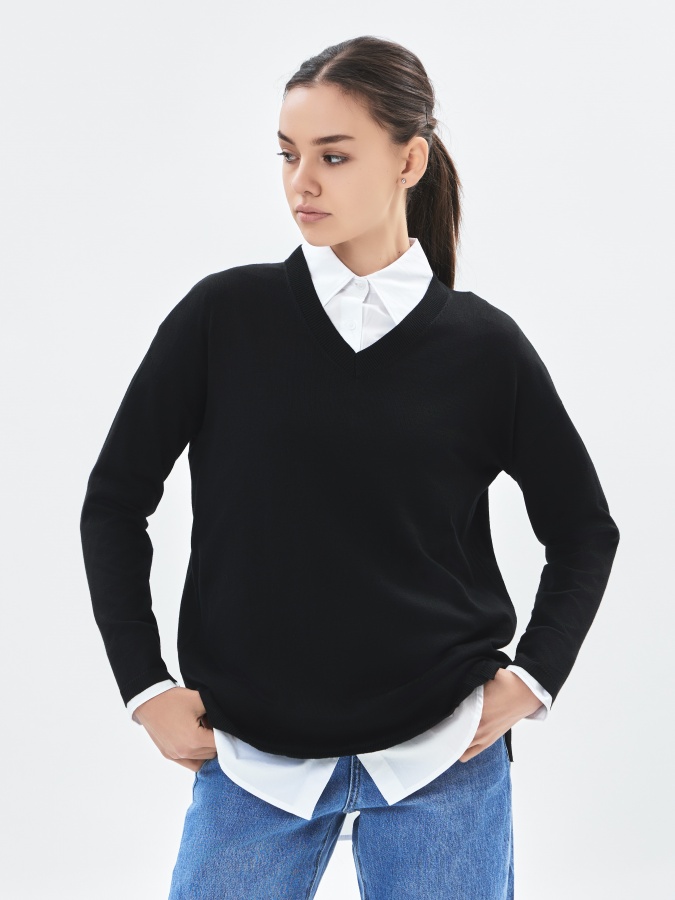 Ayollar jumper uzun qisma qora L  AW23WKN-30085