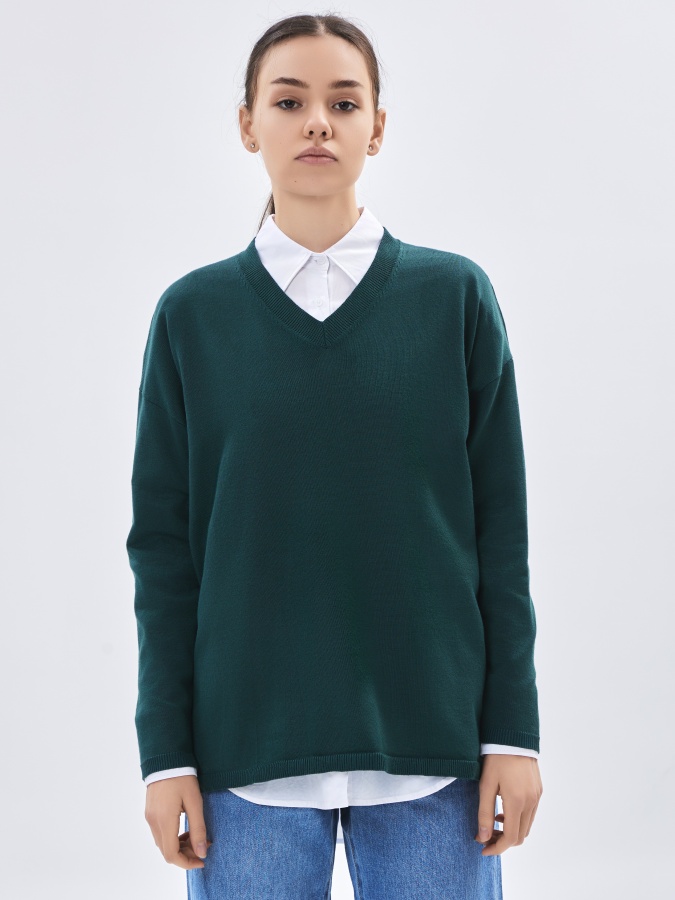 Dark Green L ayollar jumper uzun qisma AW23WKN-30085