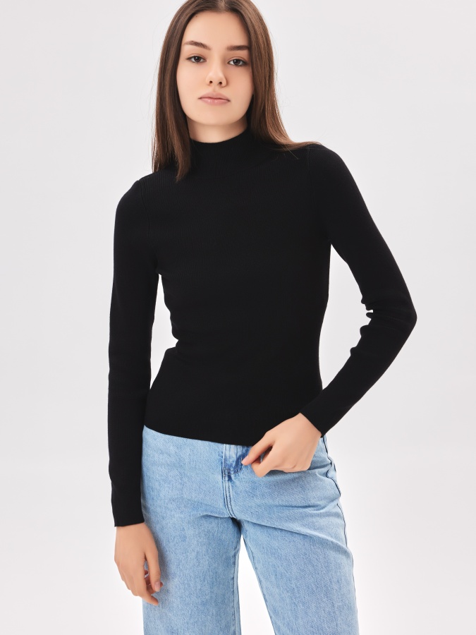 Qora XL ayollar jumper uzun qisma AW23WKN-30038
