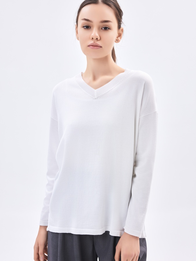 Женский джемпер длинный рукав White M AW23WKN-30085