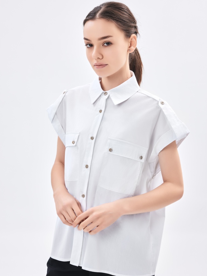 Женская рубашка короткий рукав White S SS23WES462