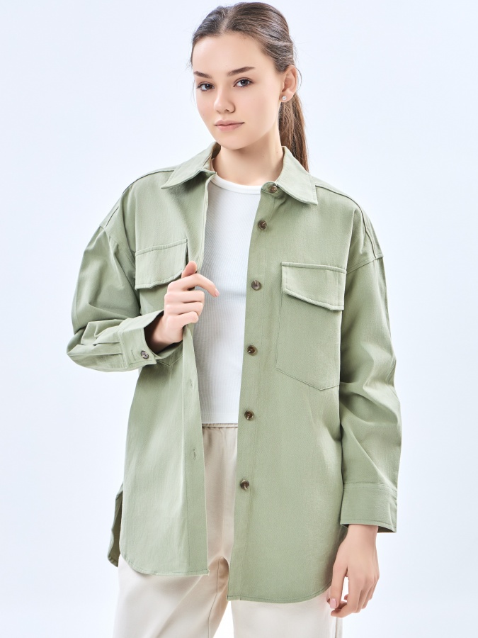 Женская рубашка длинный рукав Khaki M AW23WBA-52002