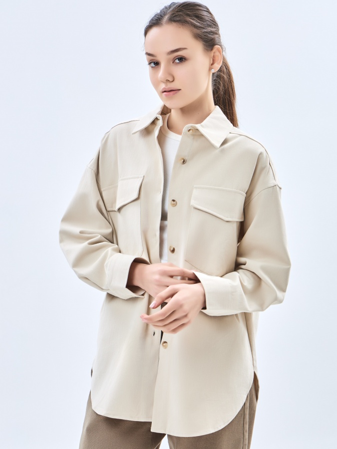 Женская рубашка длинный рукав Beige XL AW23WBA-52002