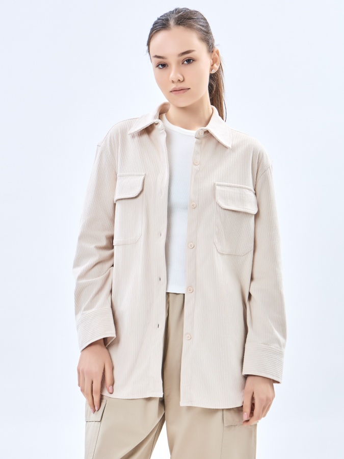 Женская рубашка длинный рукав Beige S AW23WBA-52071
