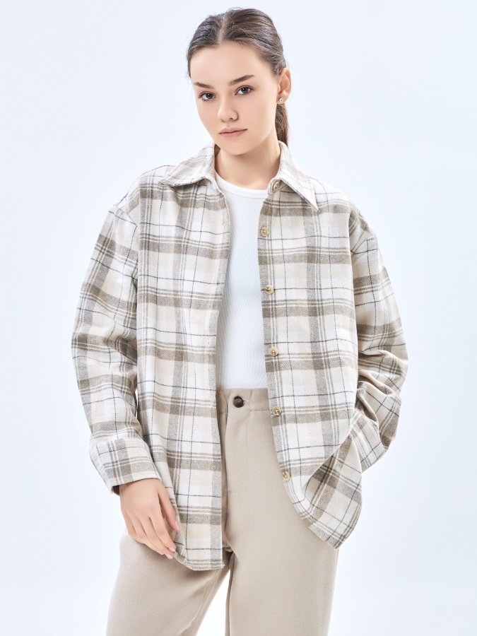 Beige s ayollar uzun yengli ko'ylak AW23WBA-52066