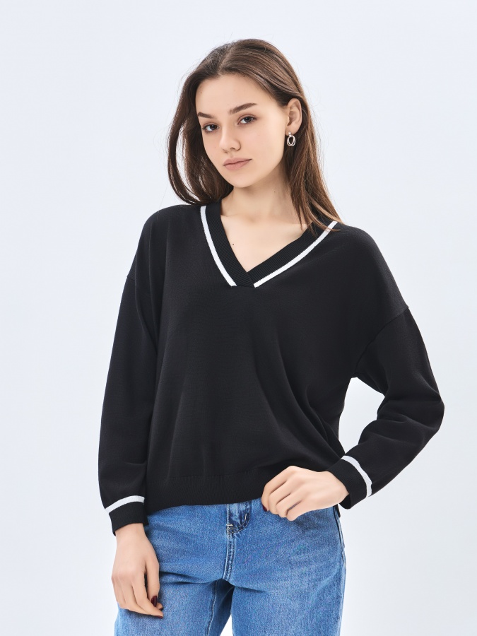 Женский джемпер длинный рукав Black M AW23WKN-30055