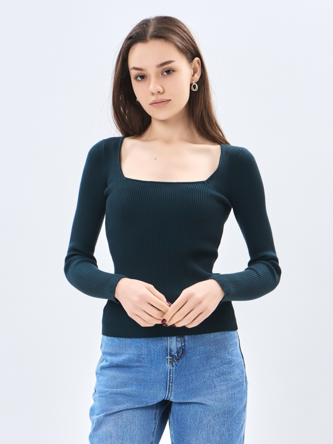Dark Green L ayollar jumper uzun qisma AW23WKN-30030