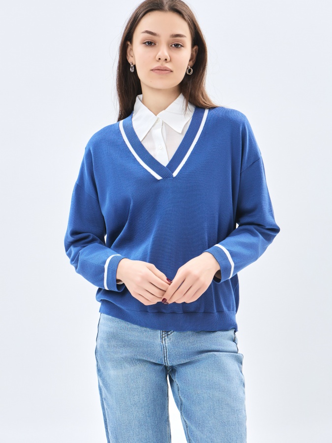 Ayollar jumper uzun yengli moviy L  AW23WKN-30055