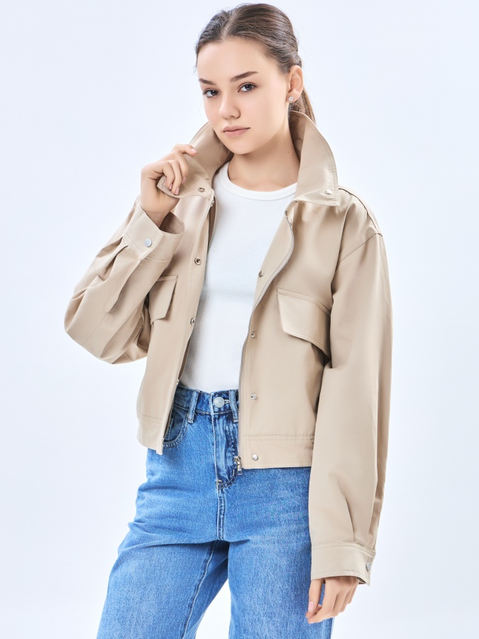 Beige XL qisqa uzunlikdagi ayollar shamol ishlab chiqaruvchisi AW23WYN-24003
