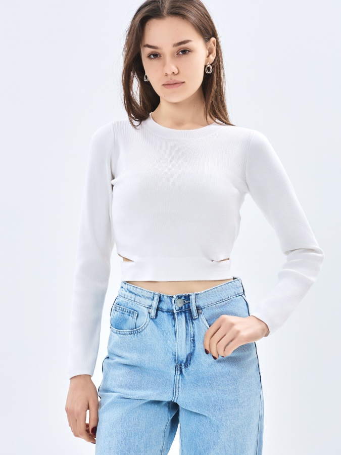 Oq M ayollar jumper uzun qisma  AW23WKN-30069
