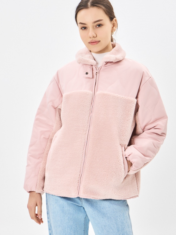 Qisqa uzunlikdagi pushti XL ayollar qo'y terisi AW23WIN-26036