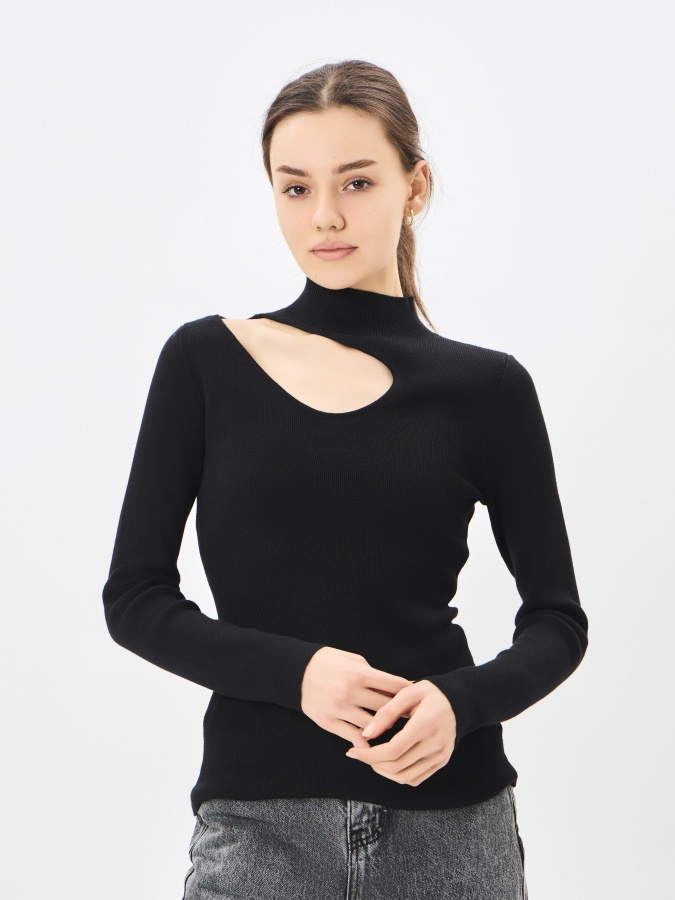 Qora S ayollar jumper uzun qisma   AW23WKN-30039