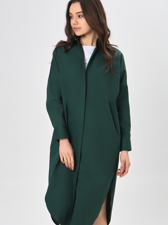 Dark Green L uzun yengli libos  AW23WES-21021