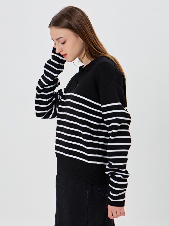Qora XXL ayollar jumper uzun qisma AW23WKN-30067