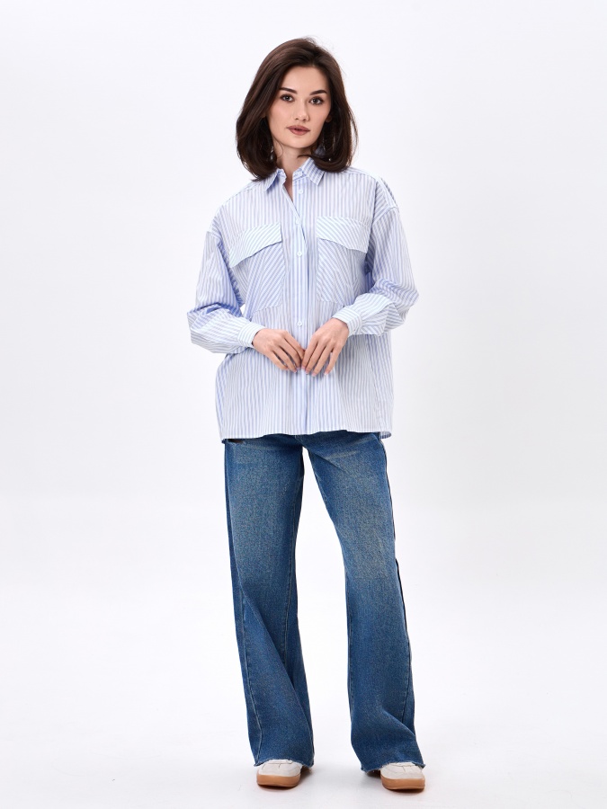 Женская рубашка длинный рукав Light blue M AW23WES-21056