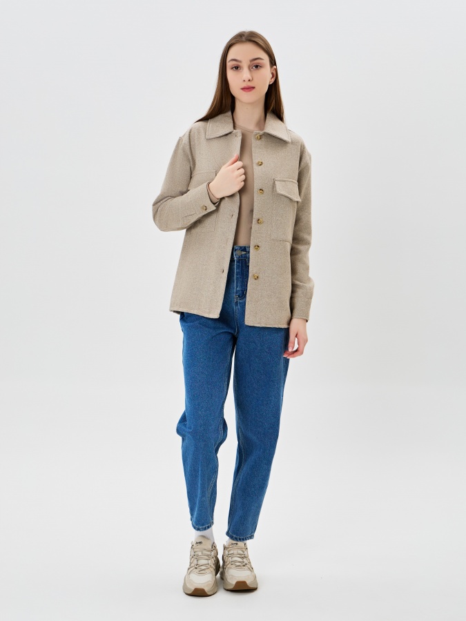 Beige m ayollar uzun yengli ko'ylak AW23WBA-52033