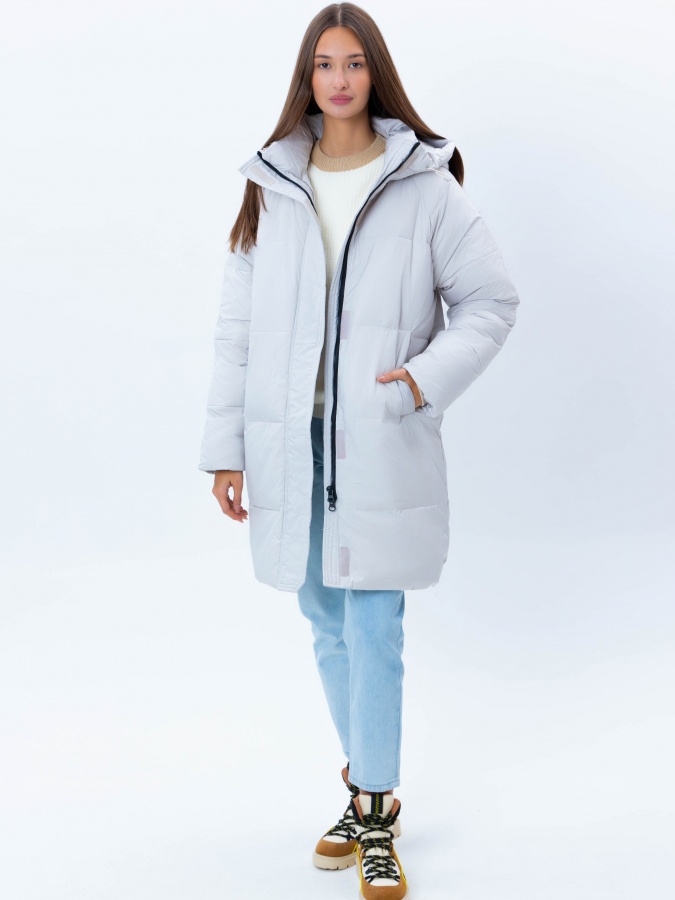 Женский пуховик средняя длина Light Grey XL AW23WES-21093