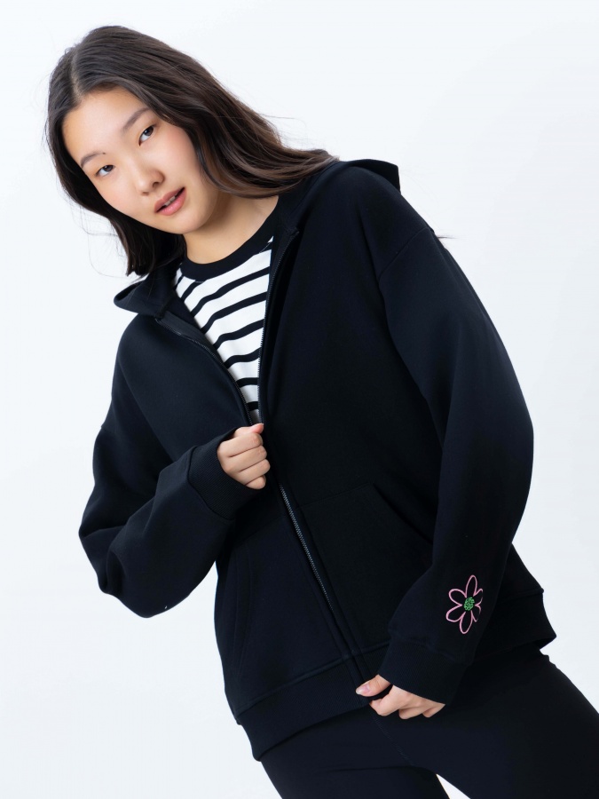 Qora XS ayollar hoodie  SS25WES-21040