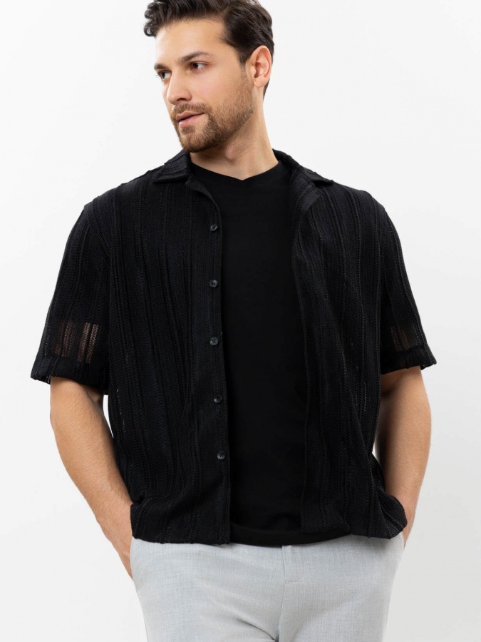 Qora XL ko'ylak qisqa qisma  SS25CR2-19-21836