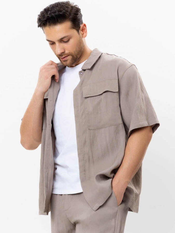 Beige XL qisqa yengli ko'ylak  SS25CR2-19-21829