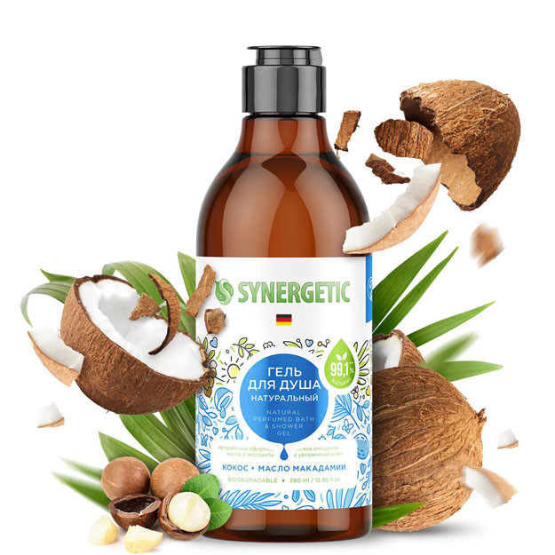 400017 SYNERGETIC tabiiy biologik parchalanadigan dush jeli Hindiston yong'og'i va makadamiya yog'i, 0,38 l УТ-00006248
