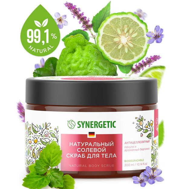 800002 Synergetic tabiiy tuzli tanadagi skrab selülitga qarshi, pachuli va xushbo'y bergamot 300ml УТ-00006241
