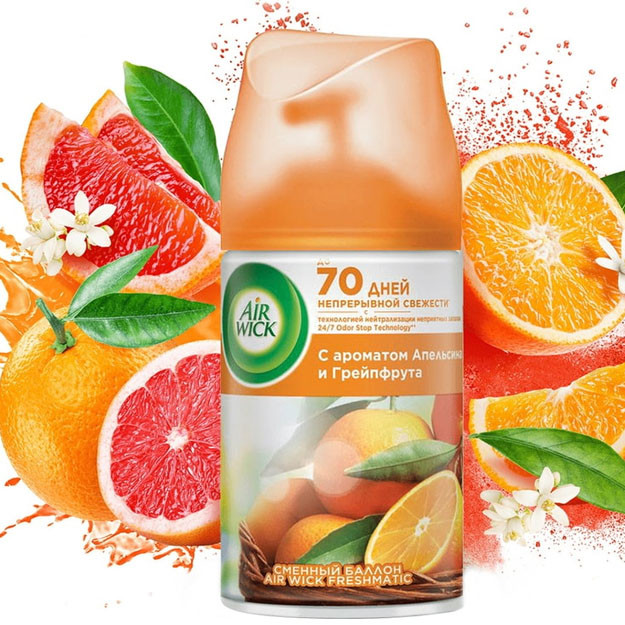 Airwick 250ml apelsin va greyfurt aromati bilan avtomatik havo spreyi uchun almashtiriladigan balon  УТ-00004110