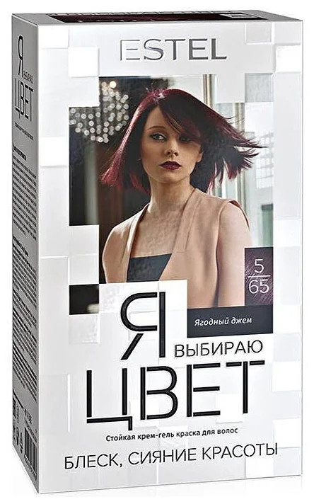 Krem jeli soch bo'yoqlari men ESTEL rangini tanlayman, ohang 5/65 berry murabbo, 145 ml. YAVTS5 / 65 УТ-00004282