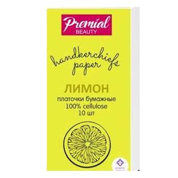 PREMIAL Платочки бумажные трехслойные белые с ароматом лимона 1/6/240 УТ-00005797