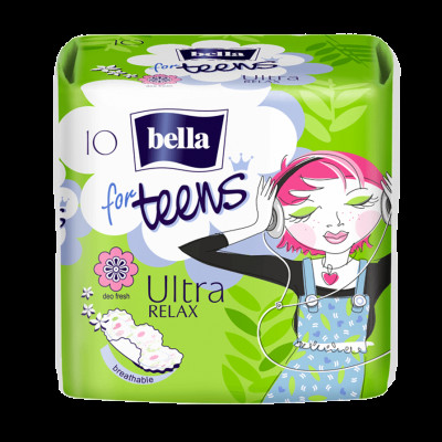 Ультратонкие прокладки Новый дизайн"Bella teens Ultra Relax " 10 шт в полиэт. уп. УТ-00003795