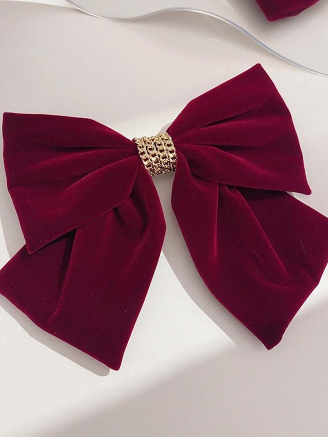 Bobby PIN qora kamon, zanjir bilan qizil Baxmal  УТ-00002399