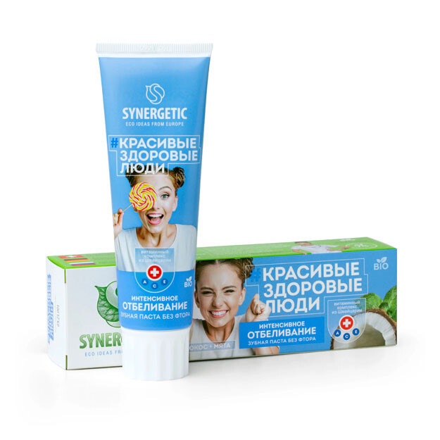 201004 Паста зубная SYNERGETIC интенсивное отбеливание "Кокос+Мята", 100гр. УТ-00006953