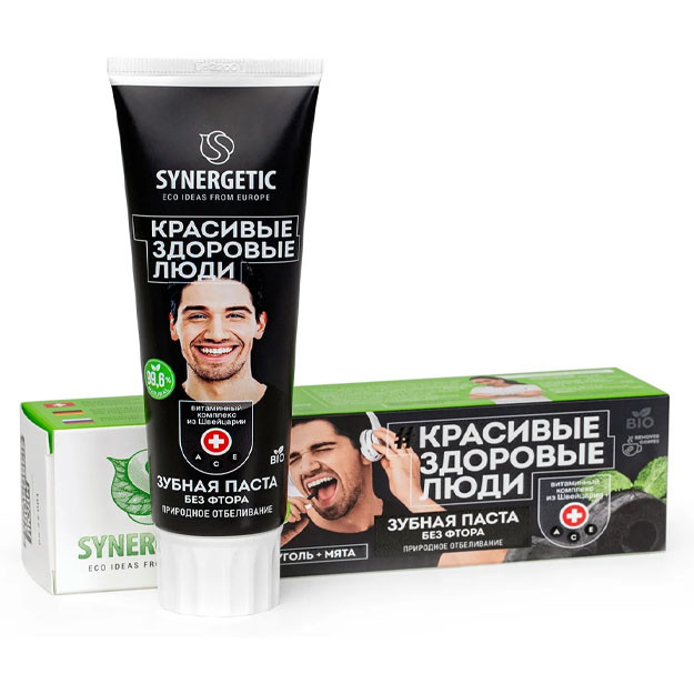 201006 Паста зубная SYNERGETIC природное отбеливание "Уголь+Мята" 100 гр УТ-00006952