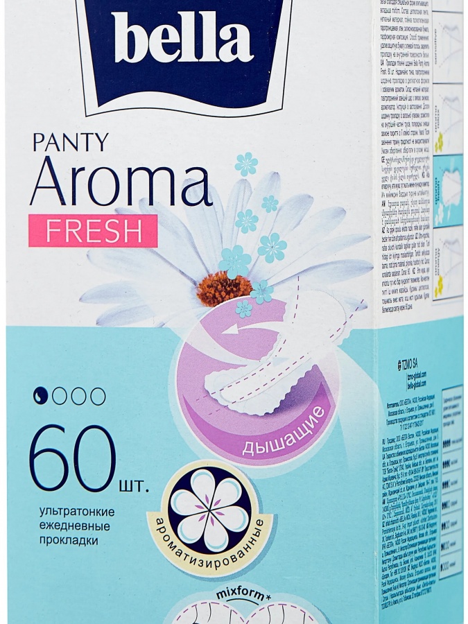 Ayollar ip.vpit.tuzatish bilan ko'p qatlamli."Bella Panty AROMA Fresh" yopishqoq qatlami 60 dona. УТ-00006737