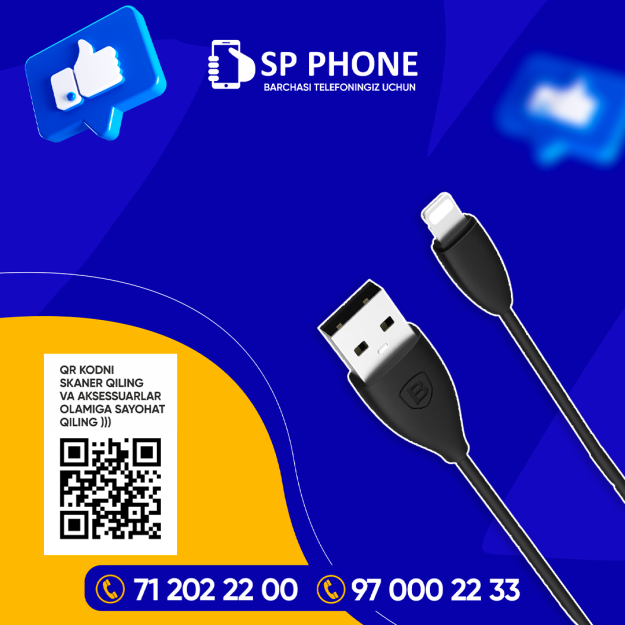 Baseus 1.2 M Black CALMY telefon kabeli-01 35668 sp-phone35668