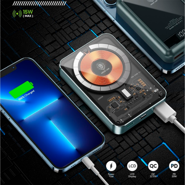 Simsiz Green GNTPMGPBBK 10000mAh Magsafe 48697 bilan tashqi batareya sp-phone48697