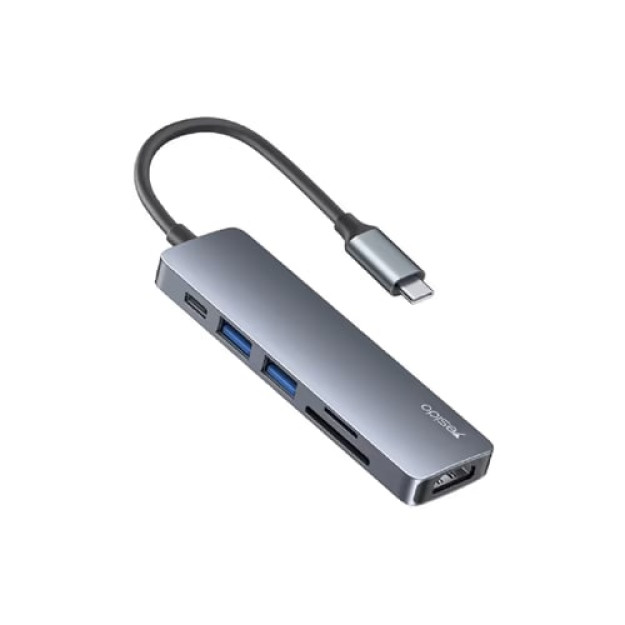 Yesido HB11 6in1 Aluminium Alloy USB-C Multiport Hub Adapter with 4K HDMI & Card Reader, HUB 42942 sp-phone42942