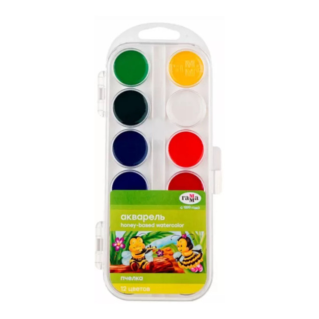 Akvarel gamma" Bee NEW", asal, 12 rang, cho'tkasiz, plastik, evro pastki o'lchamlari: 203x86x19 mm 16431