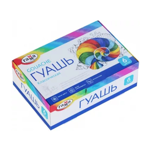 Gouache gamma "klassik", 06 rang, 20ml, karton o'lchamlari: 115x80x40 mm 22542