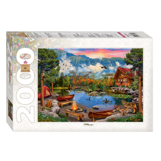 Mozaika "puzzle" 2000 yil " tog 'ko'li" yig'ilgan rasm hajmi-96 ? 68 sm; 40416