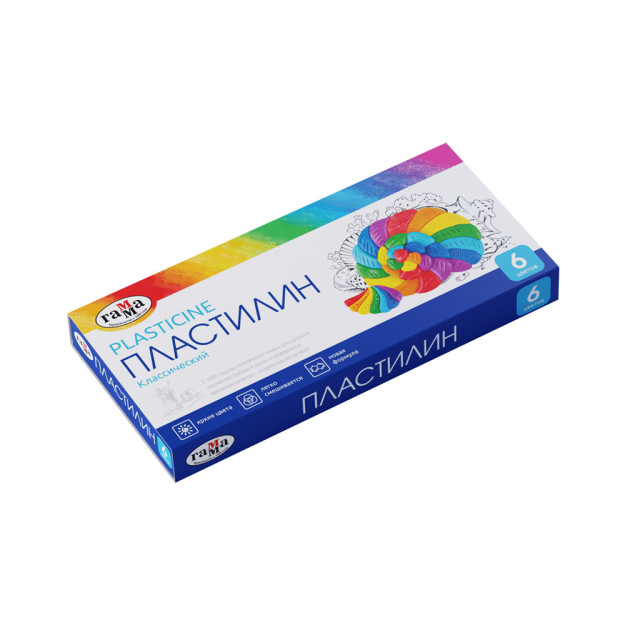 Пластилин Гамма "Классический", 06 цветов, 120г, со стеком, картон 22795