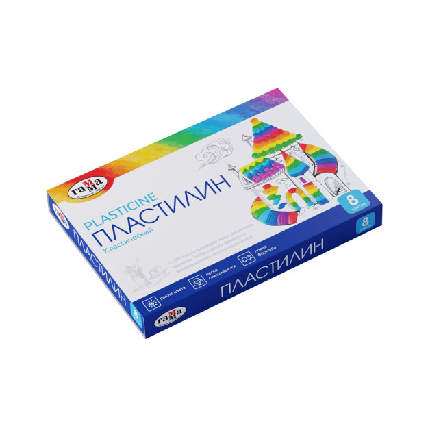 Plastilin gamma "klassik", 08 rang, 160g, Stack bilan, karton   22801